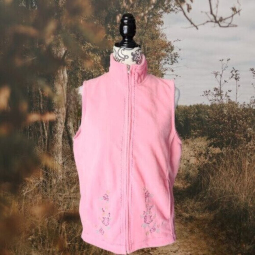 Vintage Pink Embroidered Fleece Vest Sz Large - Picture 5 of 9